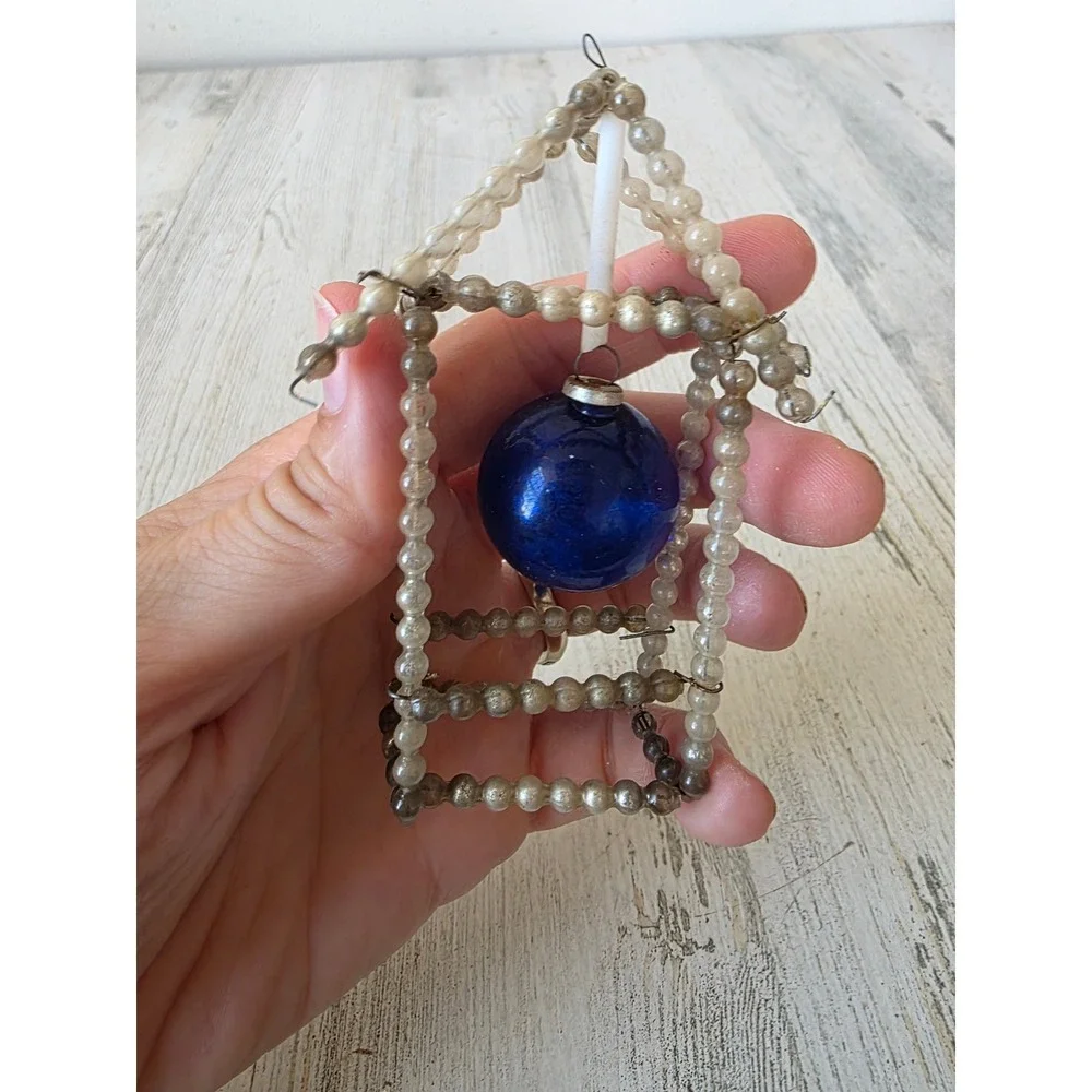 Antique czech Beaded glass ornament ball Xmas tree